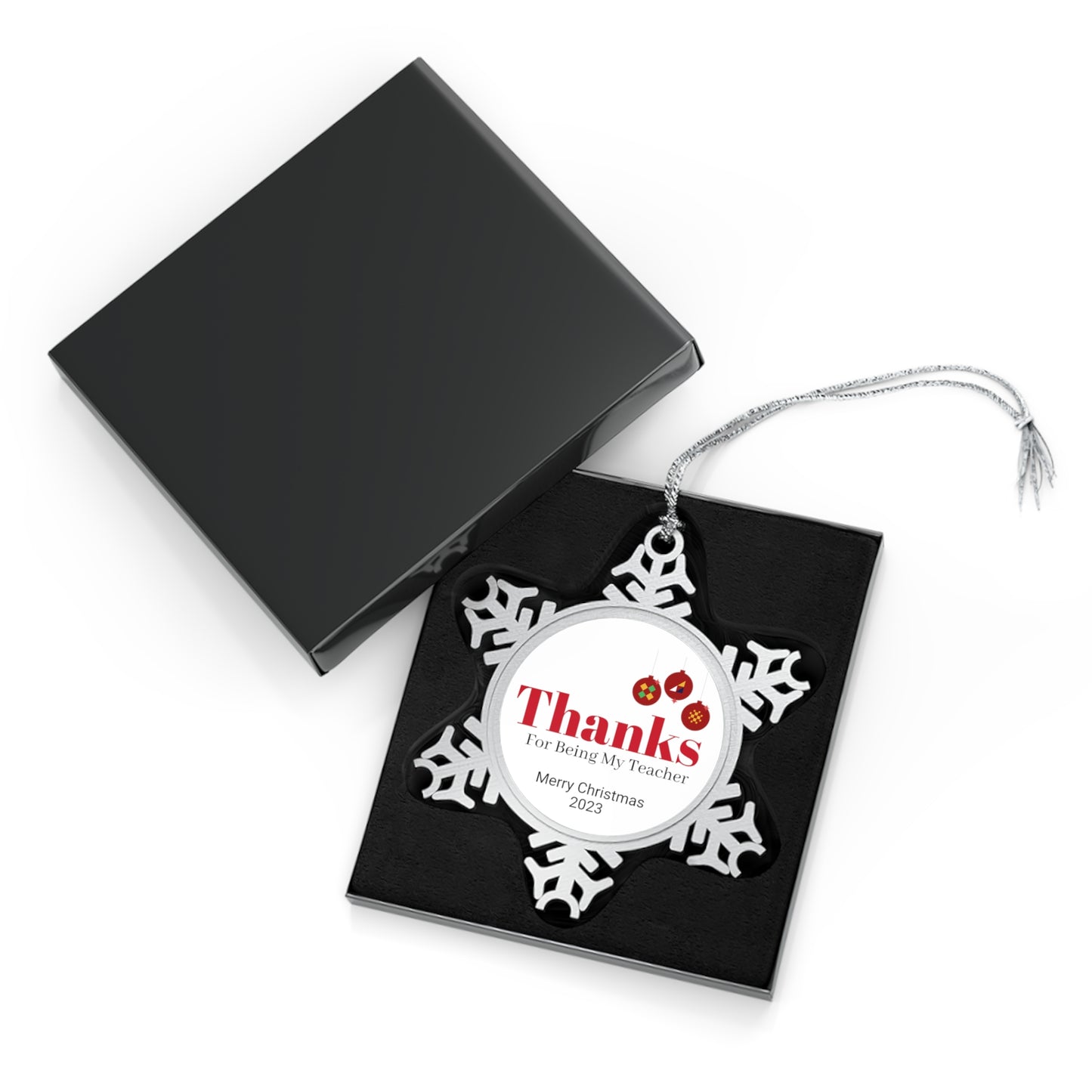 Merry Christmas Teacher, Professor, Pre-school teacher, teacher aide - Pewter Snowflake Ornament