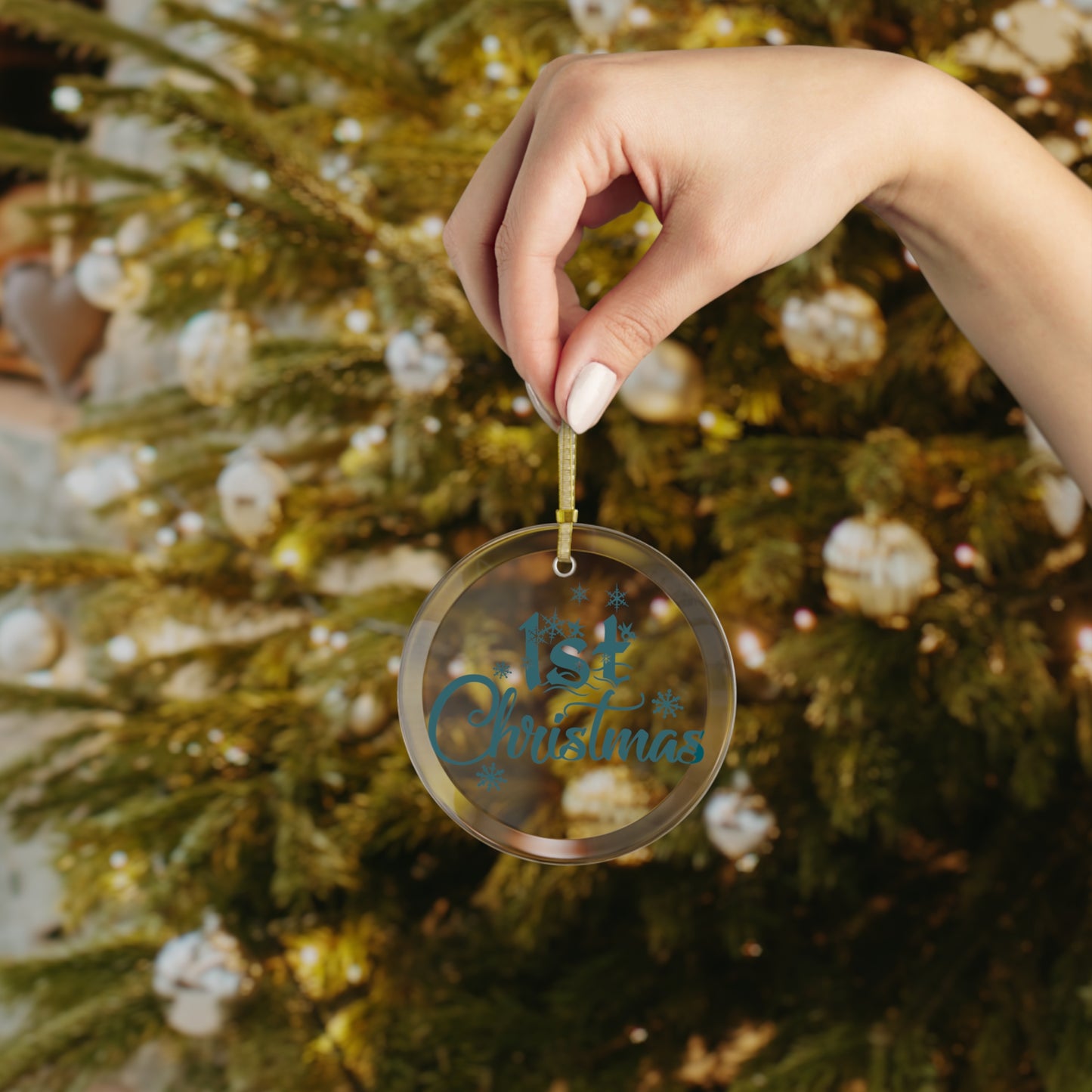 1st Christmas - Blue - Glass Ornament