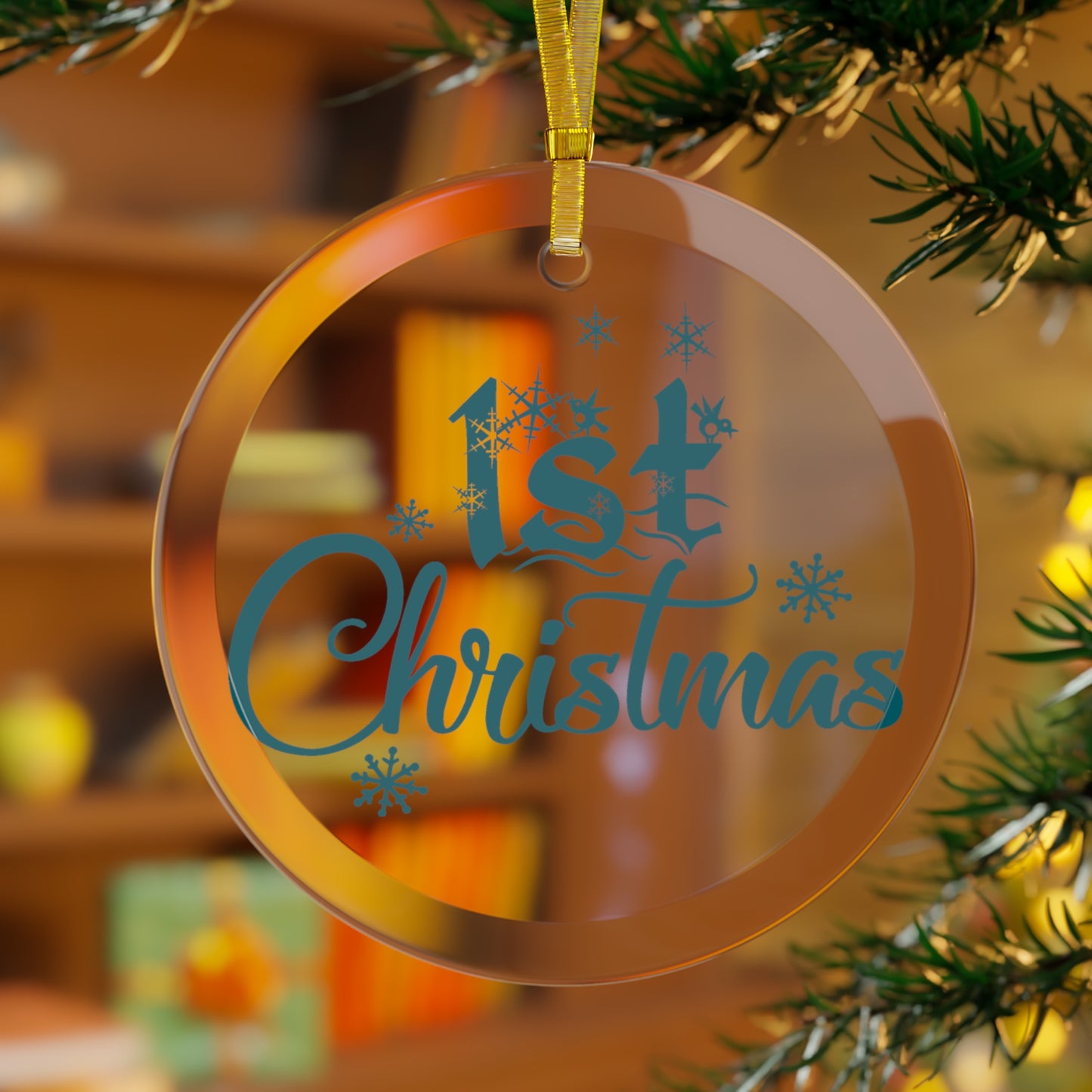 1st Christmas - Blue - Glass Ornament