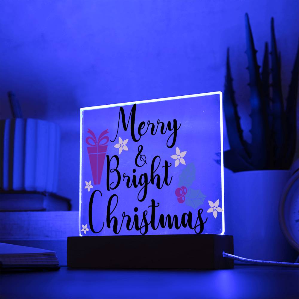 Merry & Bright Christmas Square Acrylic Plaque