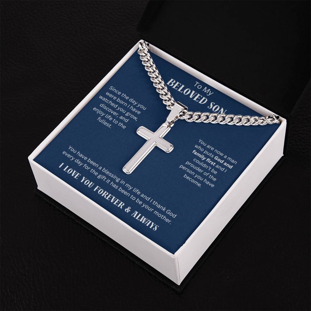 To My Beloved Son - Personalized Cuban Chain Cross Necklace