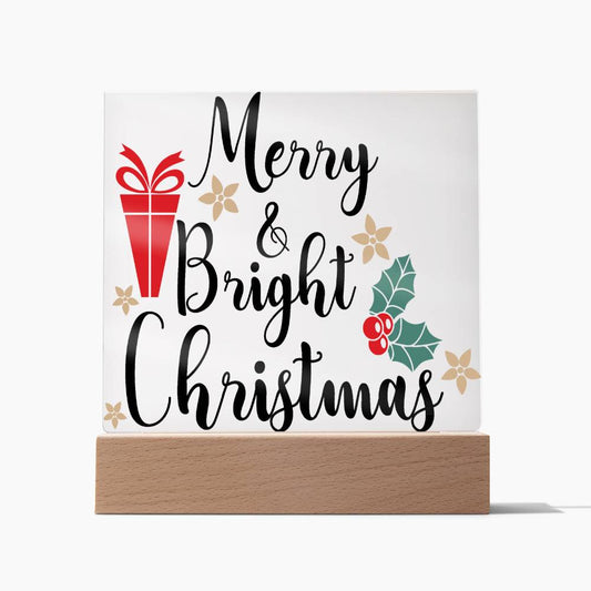 Merry & Bright Christmas Square Acrylic Plaque