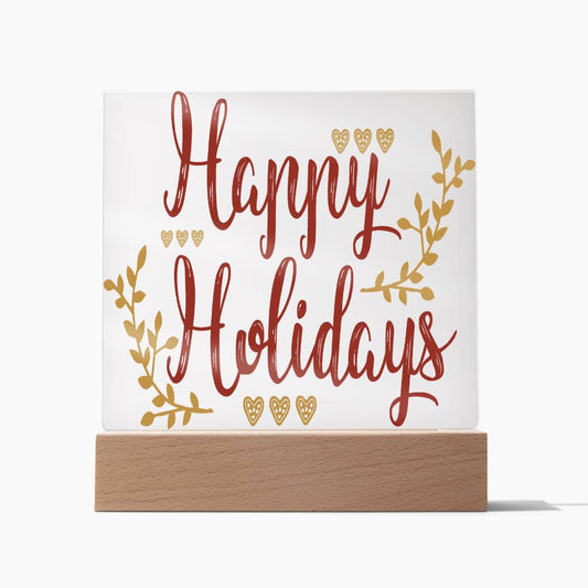 Happy Holidays Square Acrylic Plaque